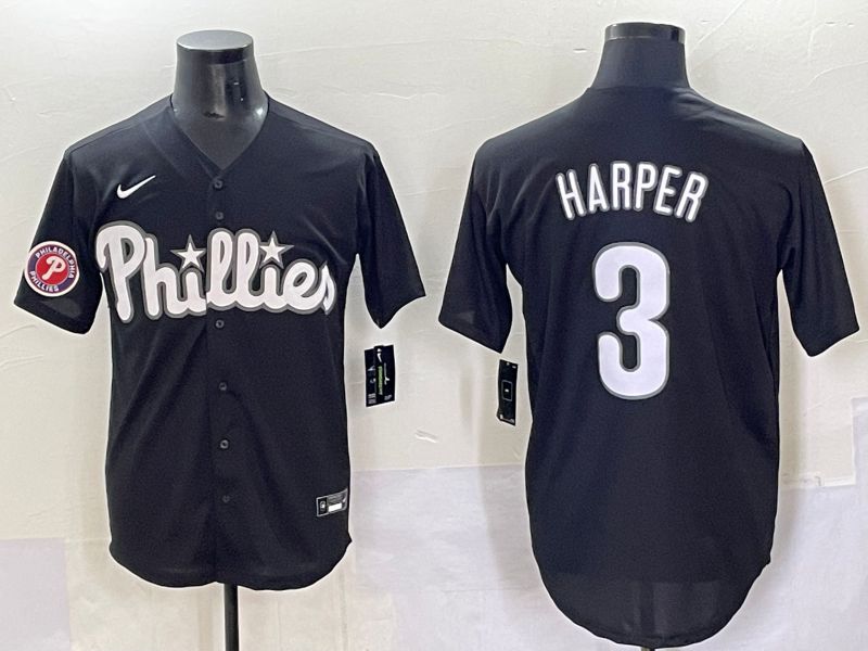 Men 2025 Philadelphia Phillies #3 Harper Black Fashion Nike MLB Jersey style 7046->philadelphia phillies->MLB Jersey